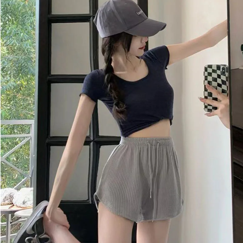 1pc Waistband Waffle Shorts Classic Everything Summer Casual Loose Shorts Drawstring Sports Shorts Fitness Running Wide Legs