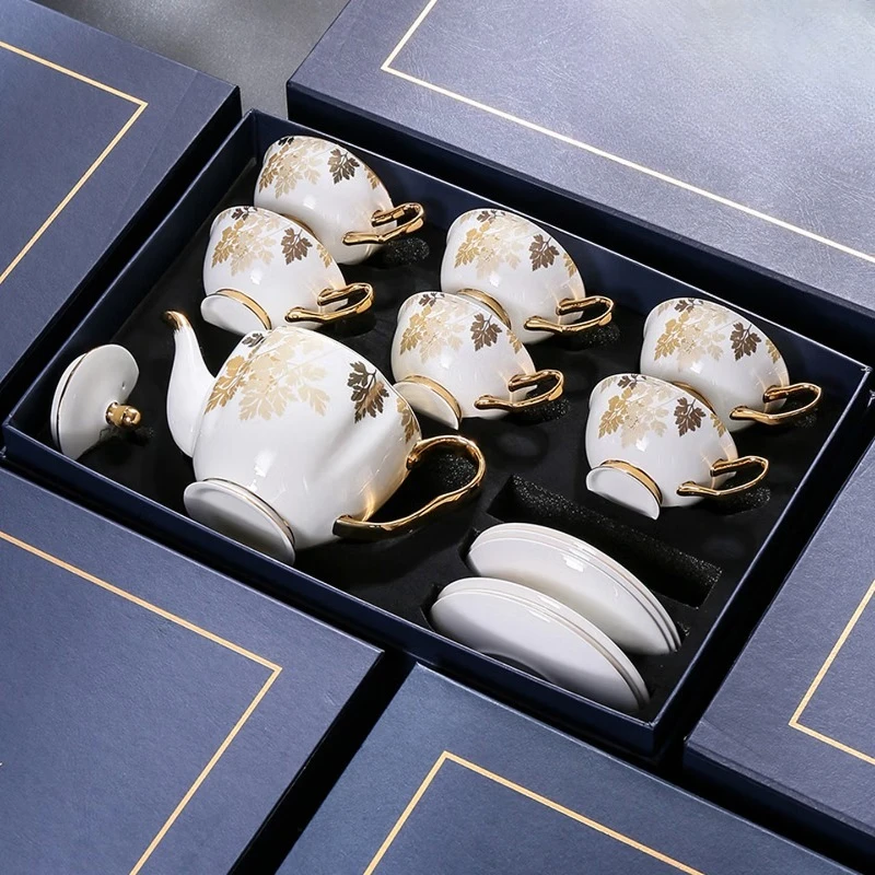 china coffee cup Small luxury afternoon tea tea set Scented tea cup, autumn love - three-character pot + 6 cups saucer