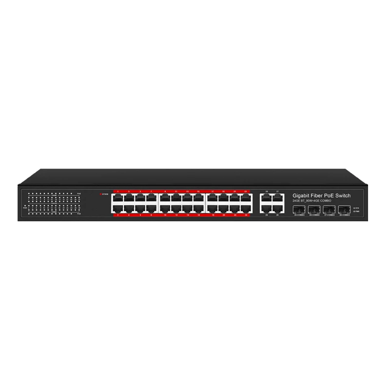 JT-COM 28 Port Switch Ethernet Industrial 1000M BT POE Switch 1000M SFP Uplink Network Switcher