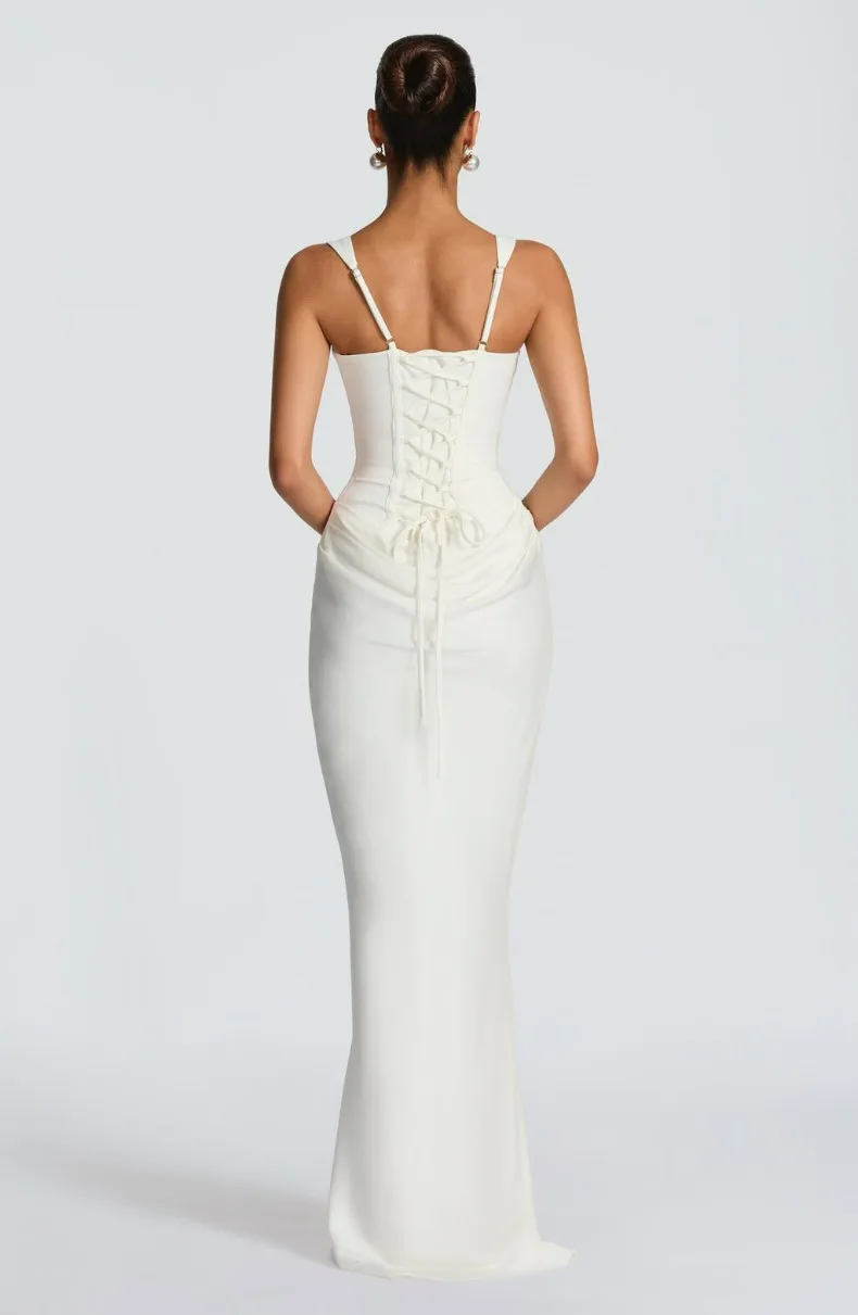Fischgräten-Träger-Jumpsuit, einfarbig, figurbetontes Kleid, schlankmachend und elegant, Abendkleid mit stilvollem Flair – Detail 14