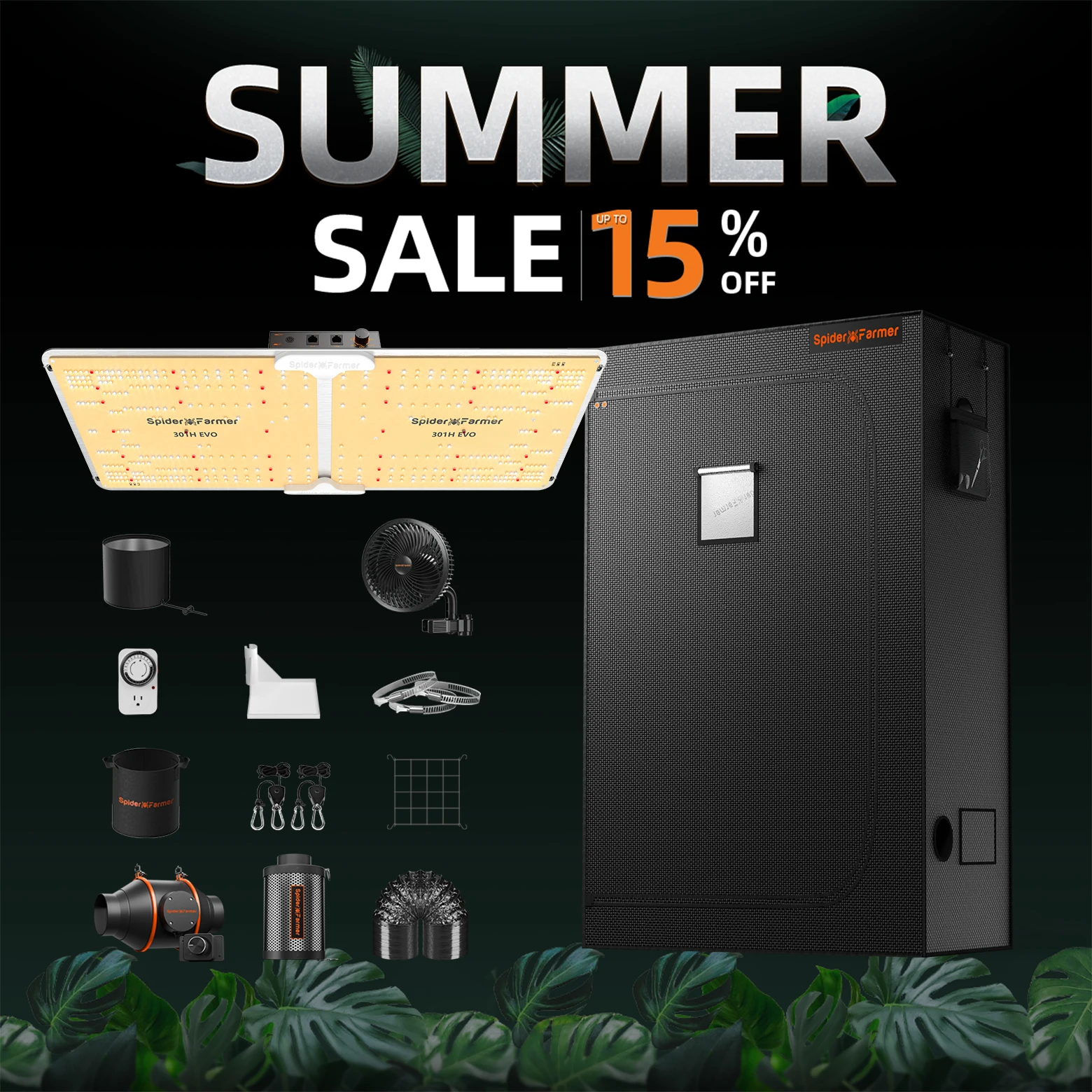 Spider Farmer SF2000 LED Grow Light+120x60x180CM Grow Tent Kits with Carbon Filter For Indoor Plants Flowers Hydroponics