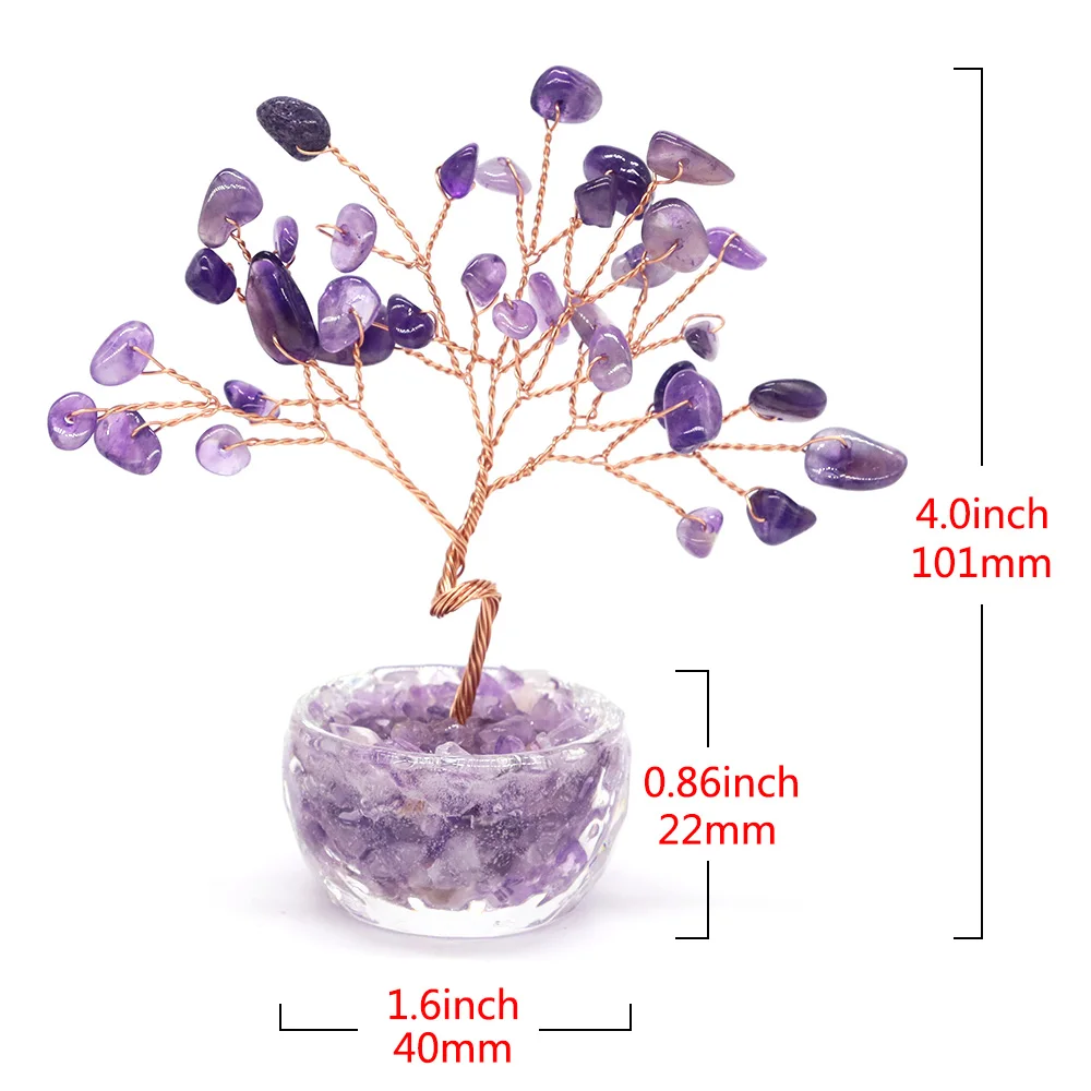 Crystal Money Tree Natural Stone Amethyst Rose Quartz Copper Wire Wrapped Gemstone Chakra Feng Shui Lucky Trees Home Decor Gifts