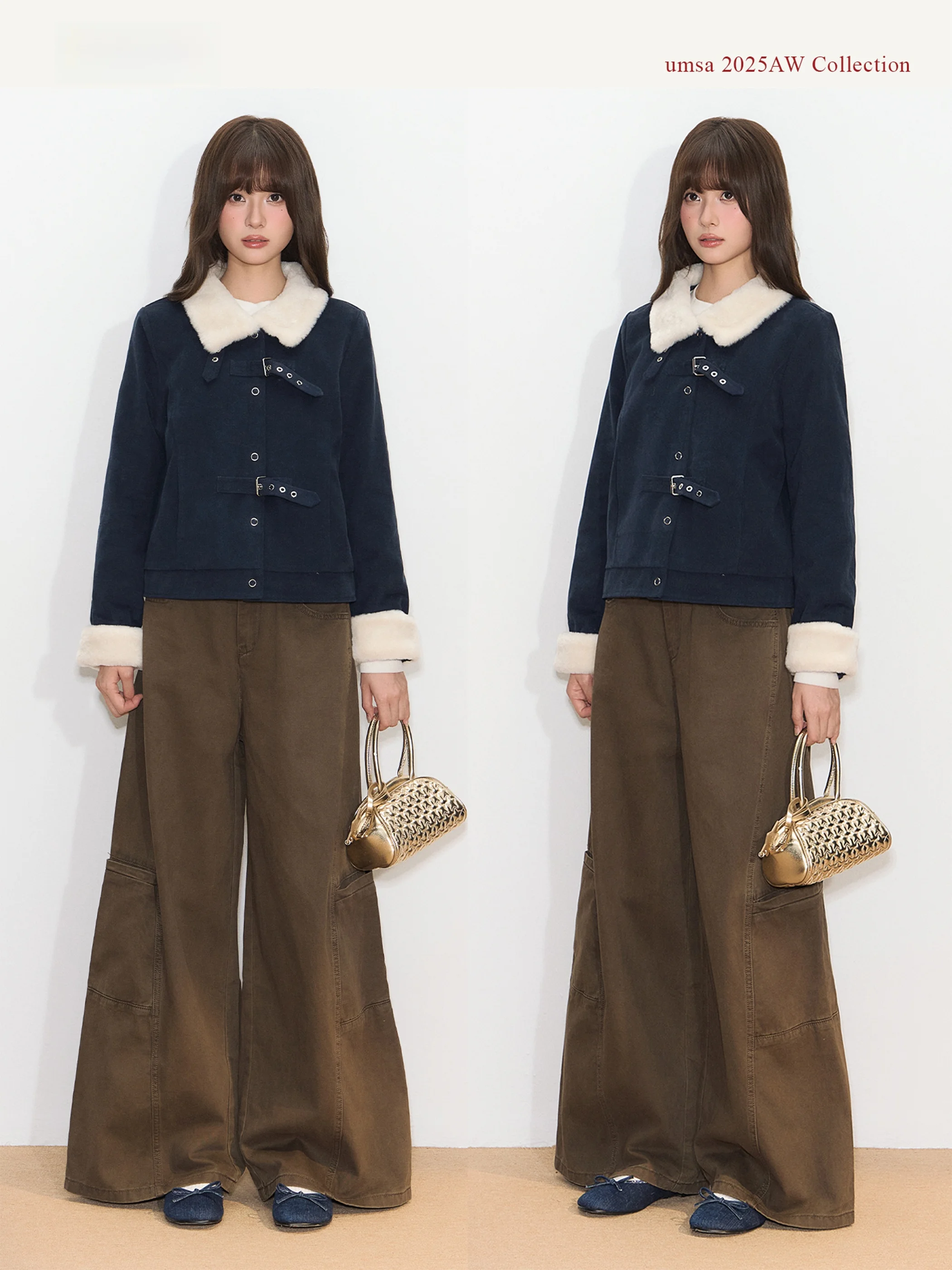 

Женская кожаная куртка с воротником из овечьего меха в стиле ретро, с открытыми плечами, верхняя одежда, модная женская одежда UMSA