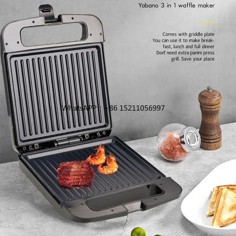 

Plates Makers Multi-functional Hot Electric Breakfast Maker Machin 4 3 in 1 Detachable 4 Slice Triangle Sandwich Waffle