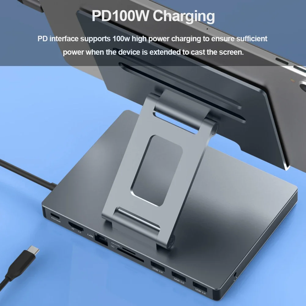 

Док-станция Type-C из алюминиевого сплава, USB-C док-станция, подставка для ноутбука, USB 3.0, PD, RJ45, USB-хаб, адаптер-док для ноутбуков и планшетов