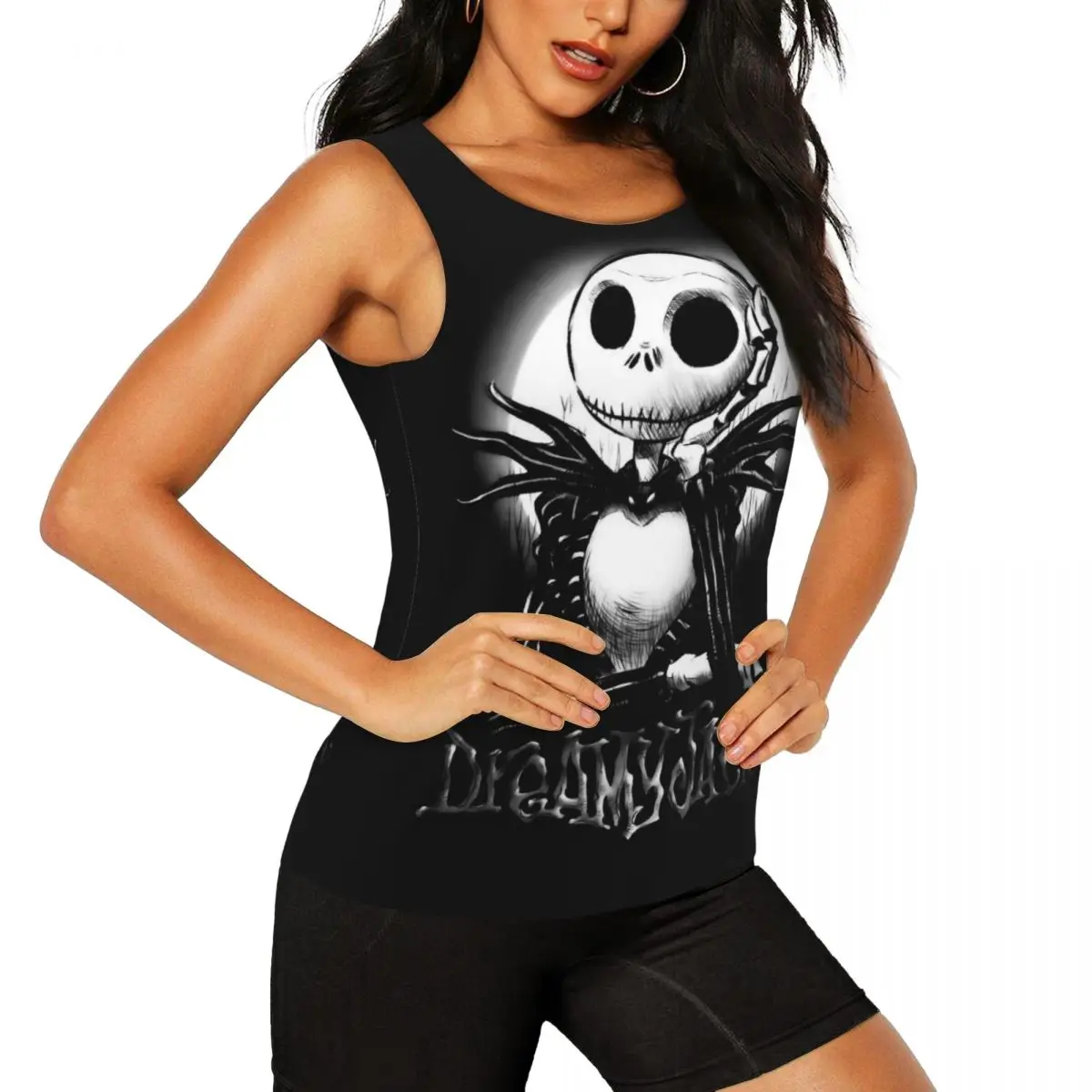 Custom The Nightmare Before Christmas Workout Tank Tops Women Quick Dry Sleeveless Horror Movie Skeleton Jack Night Yoga Shirt