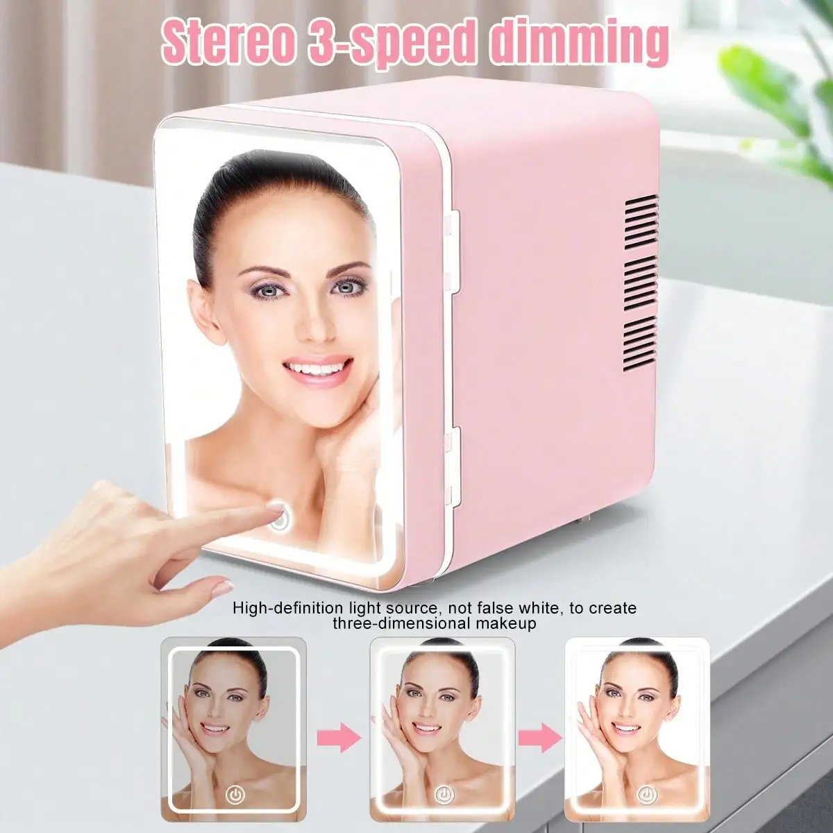 4L Mini Fridge Pink Portable Cooler Warmer Quiet Small Refrigerator for Skincare Makeup Bedroom Office