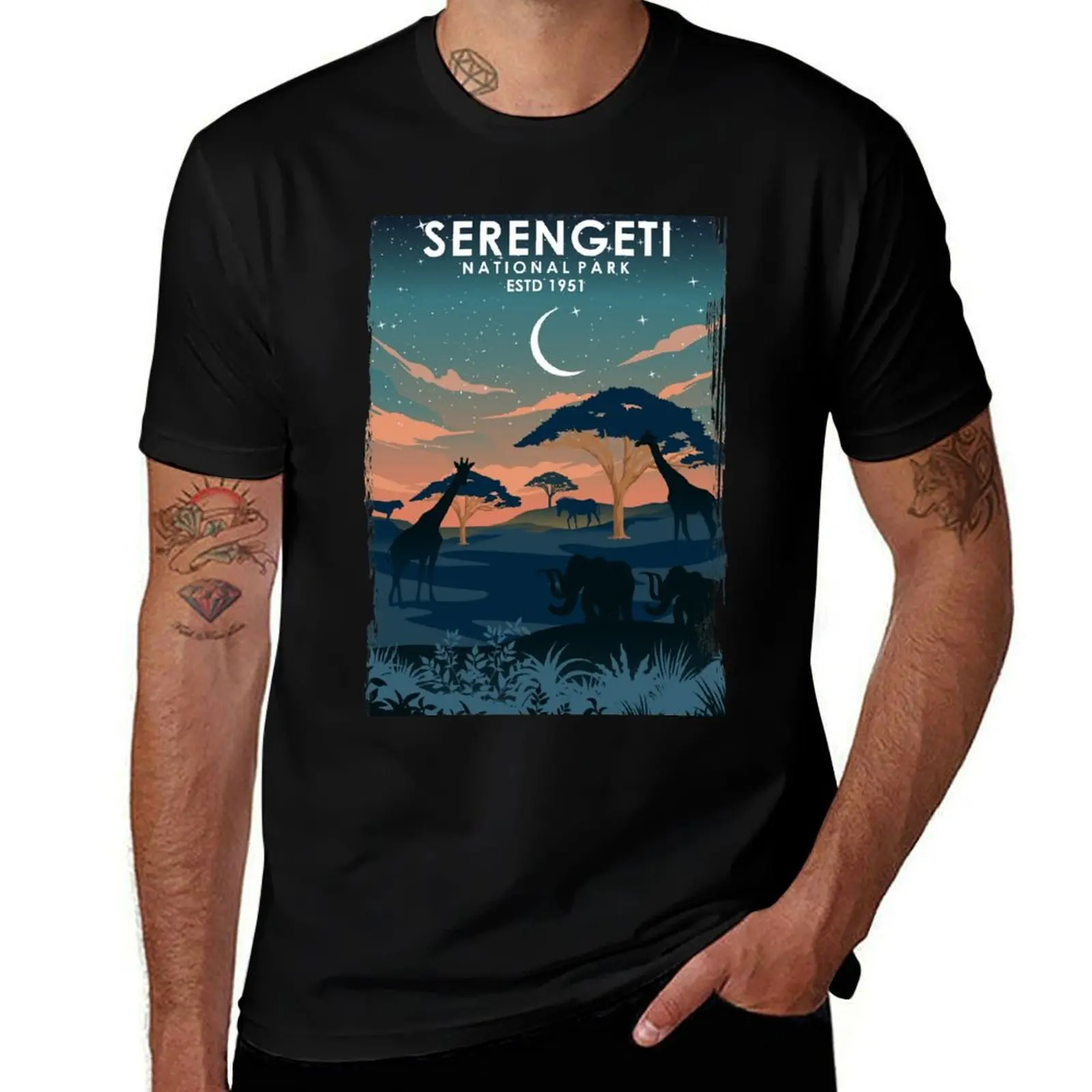 

Serengeti Africa Vintage Minimal Retro National Park Poster T-Shirt funny t shirts man t shirts for man pack cotton T-Shirt