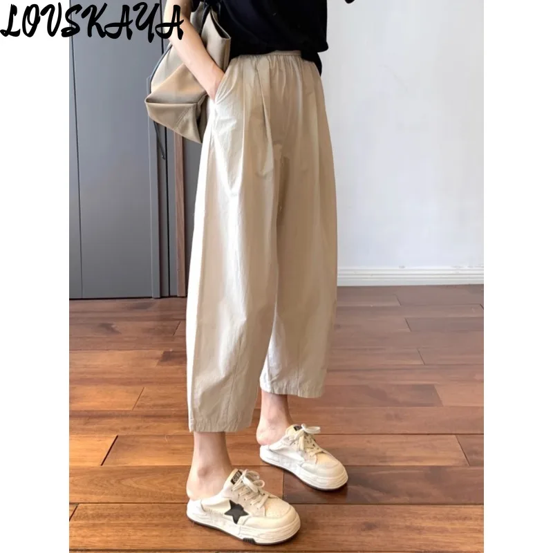 

Casual suit straight leg pants small stature linen slimming workwear pants thin cotton linen wide leg cropped pants women