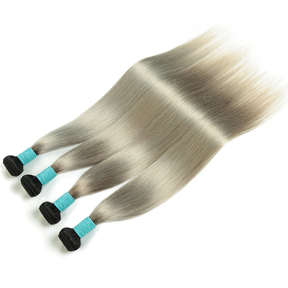 

INS FACING Brazilian Human Hair Bundles for Women Straight Hair Weave Bundle Ombre Grey Two Tone Remy Human Hair Extensions