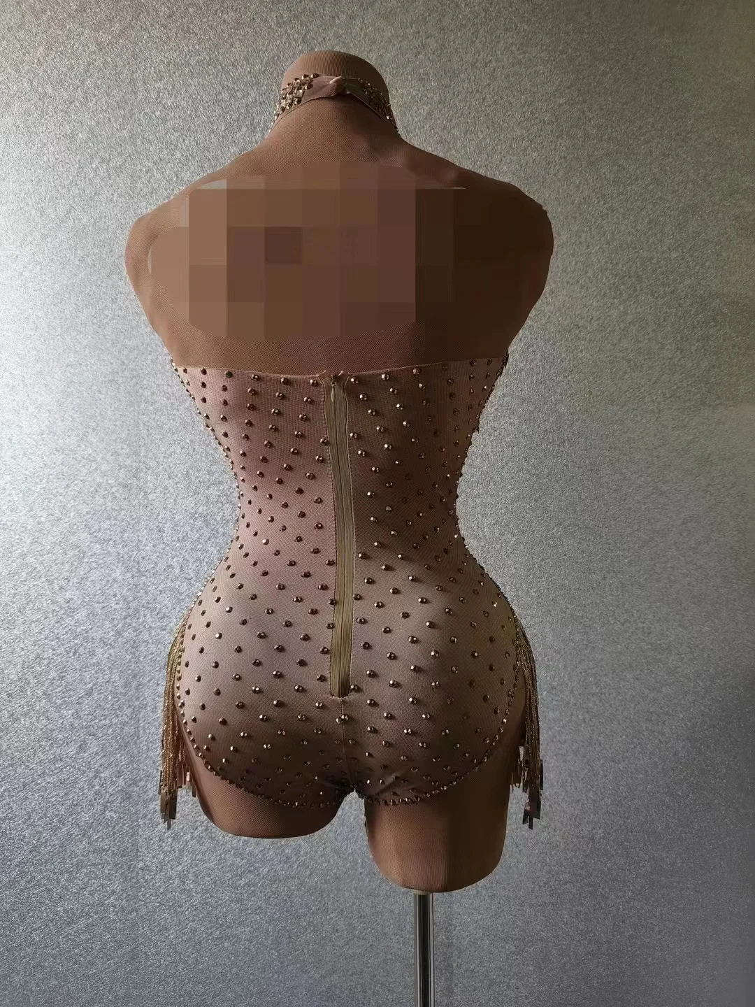 Nieuwe Glanzende Gouden Steentjes Bodysuit Sexy Pailletten Jumpsuit Festival Outfit Avond Prom Sequin Tassel Verjaardag Kostuum