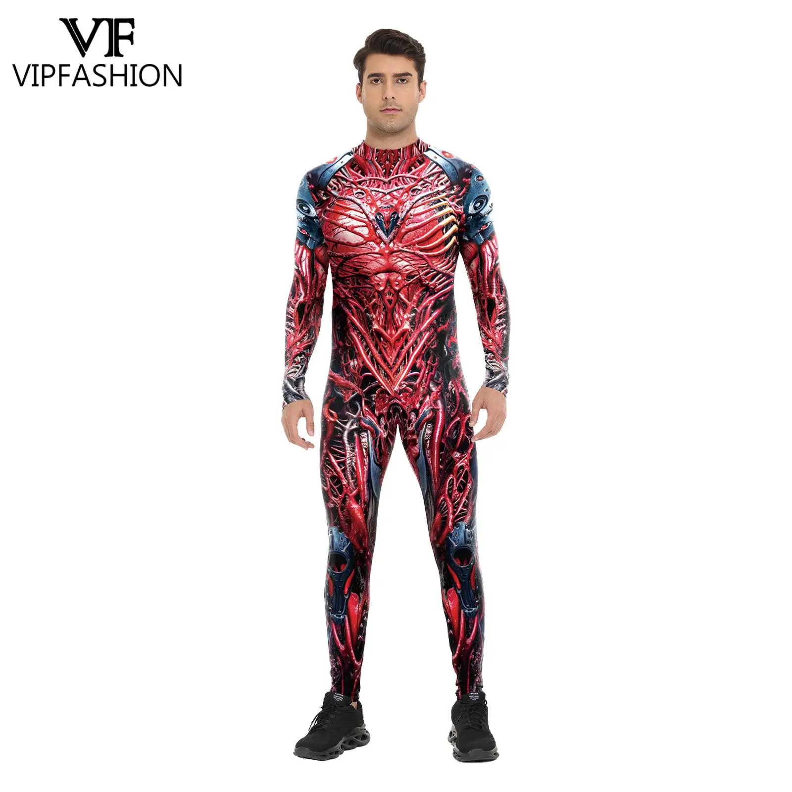 VIPFASHION Mecha Gore Zentai Suit Men Halloween Costume Punk Cosplay Full Bodysuit Purim Carnival Rave Festival Party Catsuit view 4
