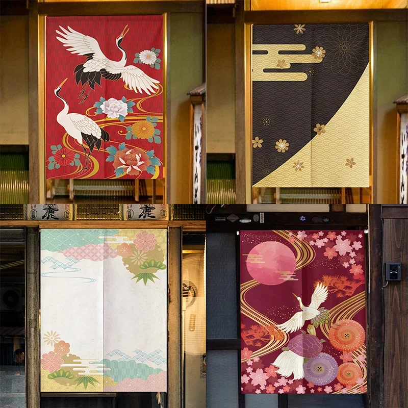 Japanese Style Door Curtain Cotton Linen Cherry Blossoms Curtain Kitchen Doorway Restaurant Decor Noren Partition Half-curtain