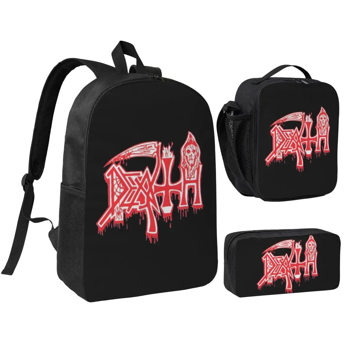 Death Band Rock Band Metal Music Backpack Student BookBag School Bag Shoulder Bags 3ps Insulated Lunch Bag Pencil Case
