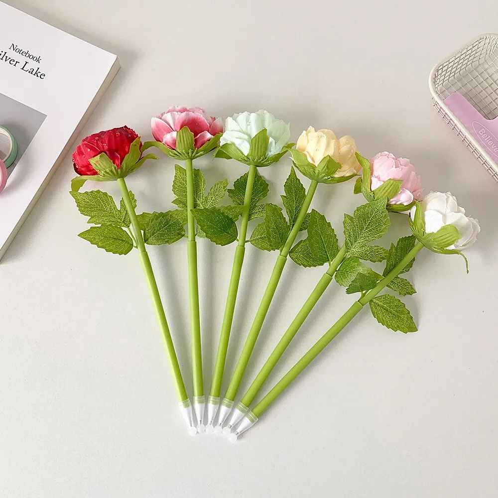 1pcs New Bouquet Flower Pen Smooth Writing Plastic Peony Ballpoint Pen Multi-color Simulation Stationery Pen Gift