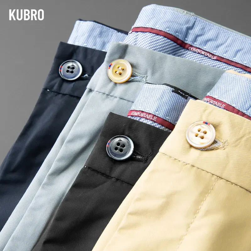 

KUBRO Men's Business Slim Trousers Spring 2023 Overalls Straight Casual Pants Lightweight Denim Button Smart Home Full Length