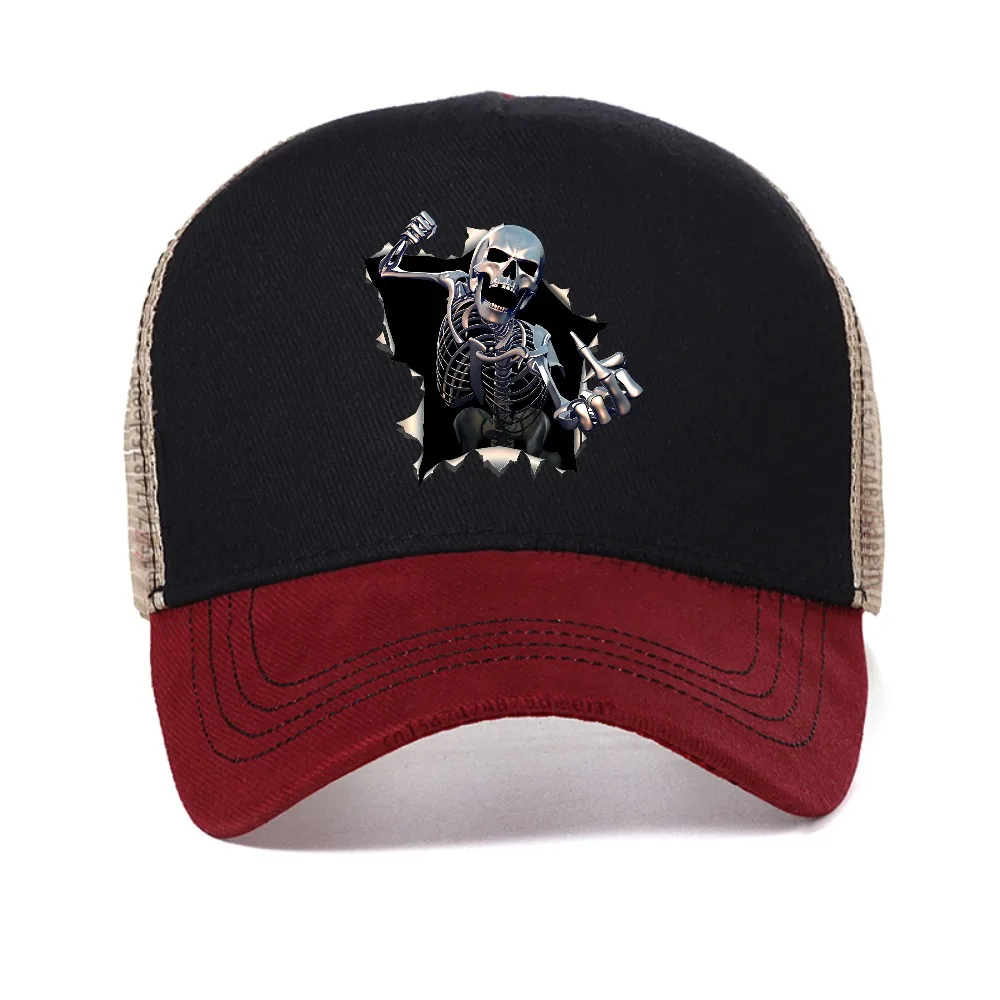 Metal Angry Skeleton Skull print mesh baseball cap fashion adjustable sports sun caps outdoor casual Breathable trucker hat