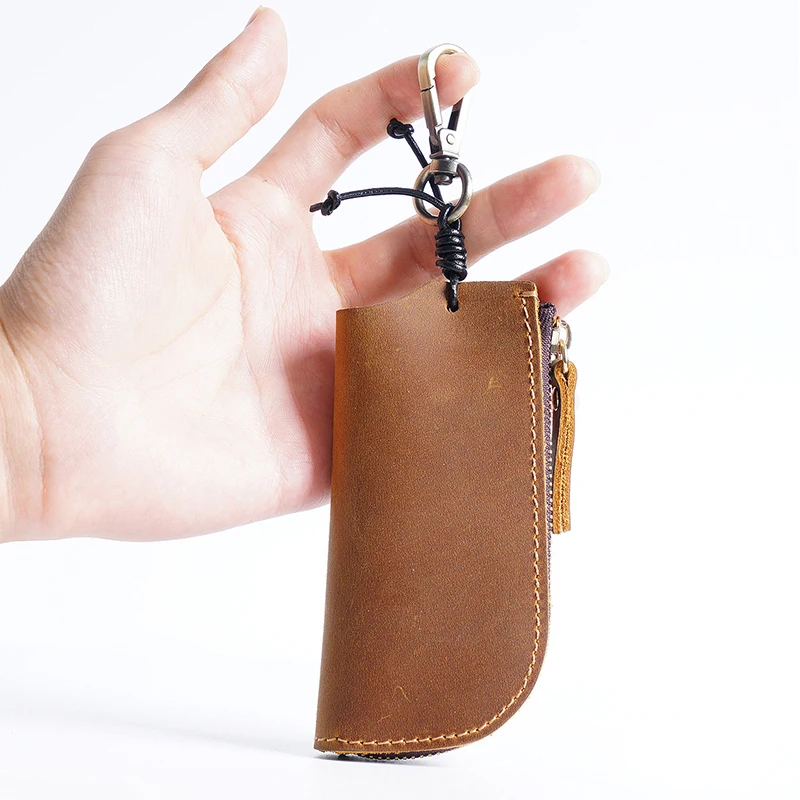 New Genuine Leather Housekeeper Keychain Car Key Holder Men Zipper Key Ring Pouch Case Cover Keys Bag Key Organizer Wallet Purse