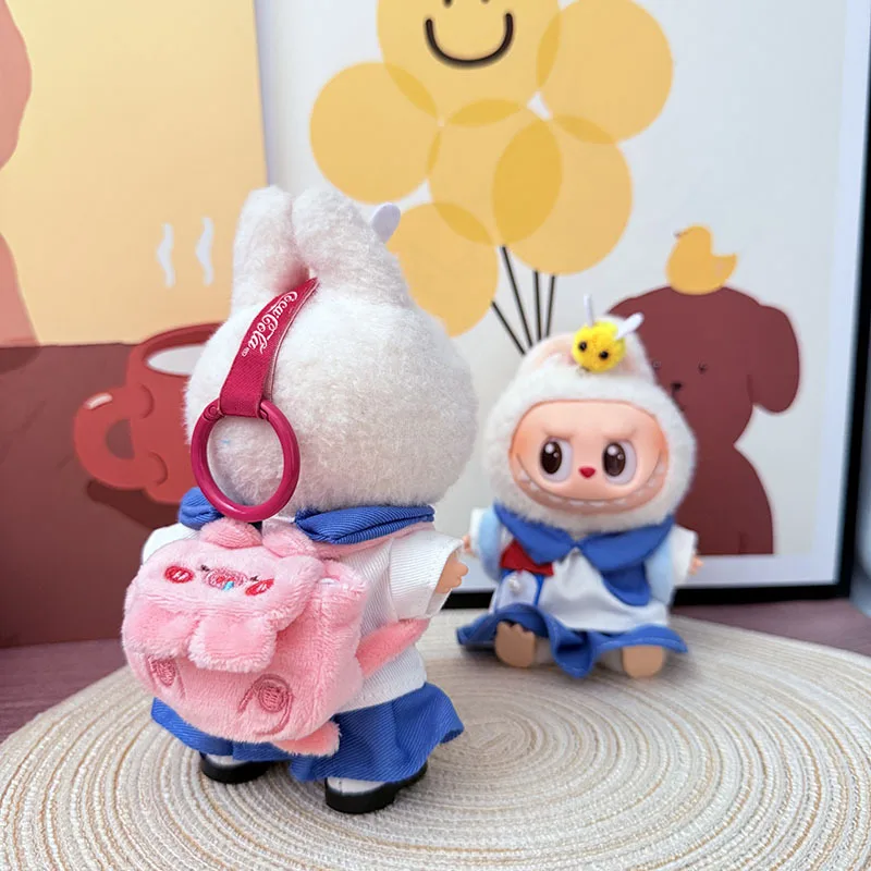 

17cm Labubu Outfits 1-3 Gen Plush Backpack Accessories Adorable Plush Doll Penguin Pink Pig Brown Bear Bag