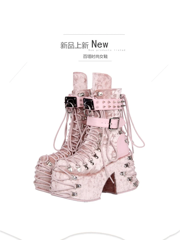 2025 Lolita Punk Shoes Round Head Ultra High Heels Sponge Cake Queen Shoes Japanese Sweet Princess Boots