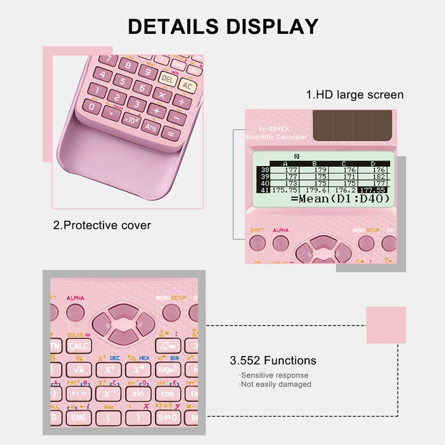 1pcs-Pink-FX-991EX - Scientific Calculator Battery Power Advanced, with 552 Functions, Suitable for School Students and Teachers 5