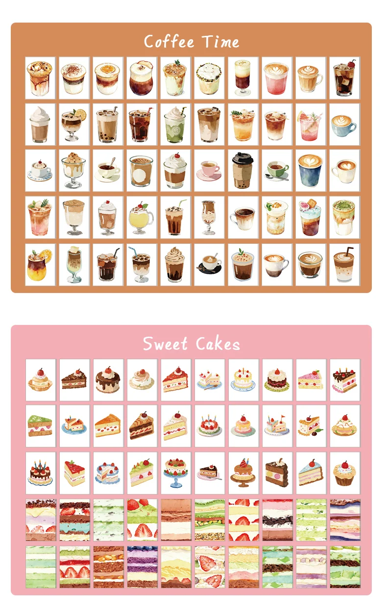 50 Stück Aquarell-Getränke-Kupferstich-Aufkleber, Sommer-Cocktail- und Dessert-Scrapbooking-Sticker – Detail 12