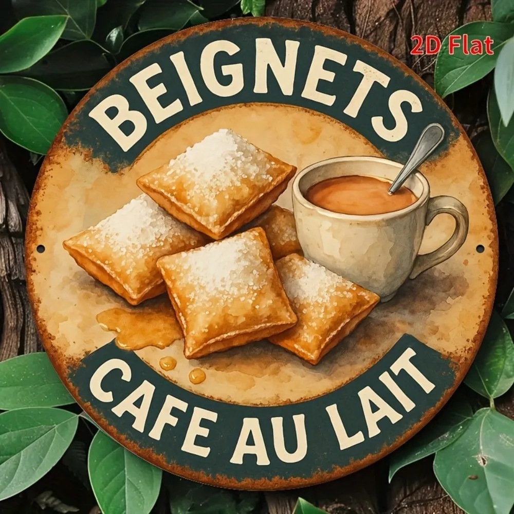 Aluminium-Wandschild „Beignets Cafe Lait“ New Orleans Art Decor, Metallschild im Vintage-Stil für Zuhause, Bar, Café, Büro