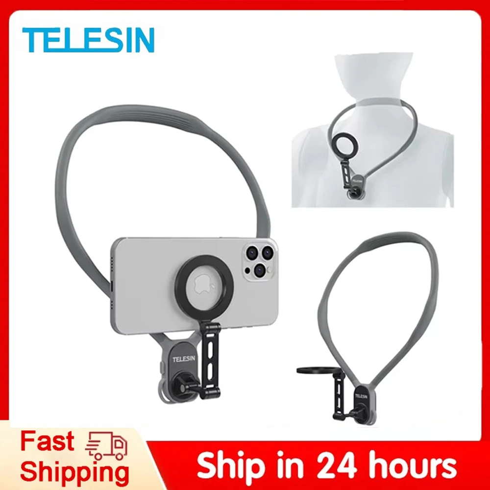 

TELESIN Magnetic Neck Holder Metal Pole Mount Necklace POV for Smartphones Iphone 11 12 13 14 15 Android Sumsung Accessory