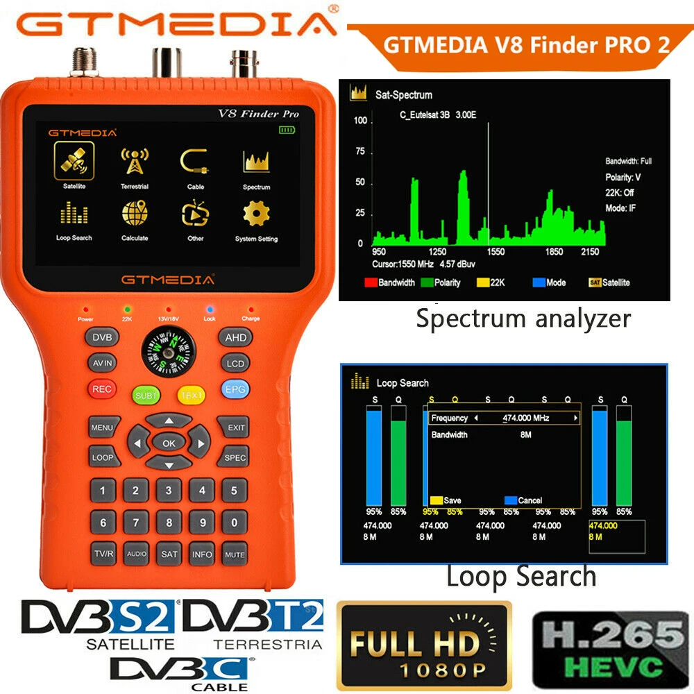 DVB-S2X/S2/S/T2/T/C/ATSC-C H.265 pro2 Supports ACM 2.4G WIFI GTMEDIA V8 Finder Pro 2 max Meter Satellite Signal satFinder