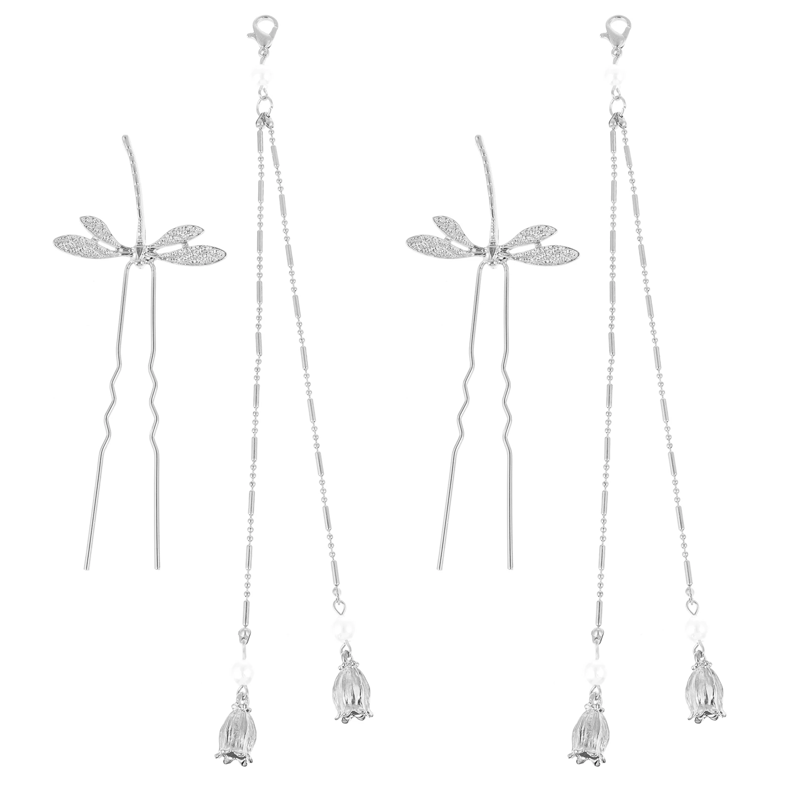 

2pcs Hair Sticks Chinese Accessories Dragonfly Tassel Design Comfortable For Long Hair Buns Wedding Party Daily Wear Cosplay