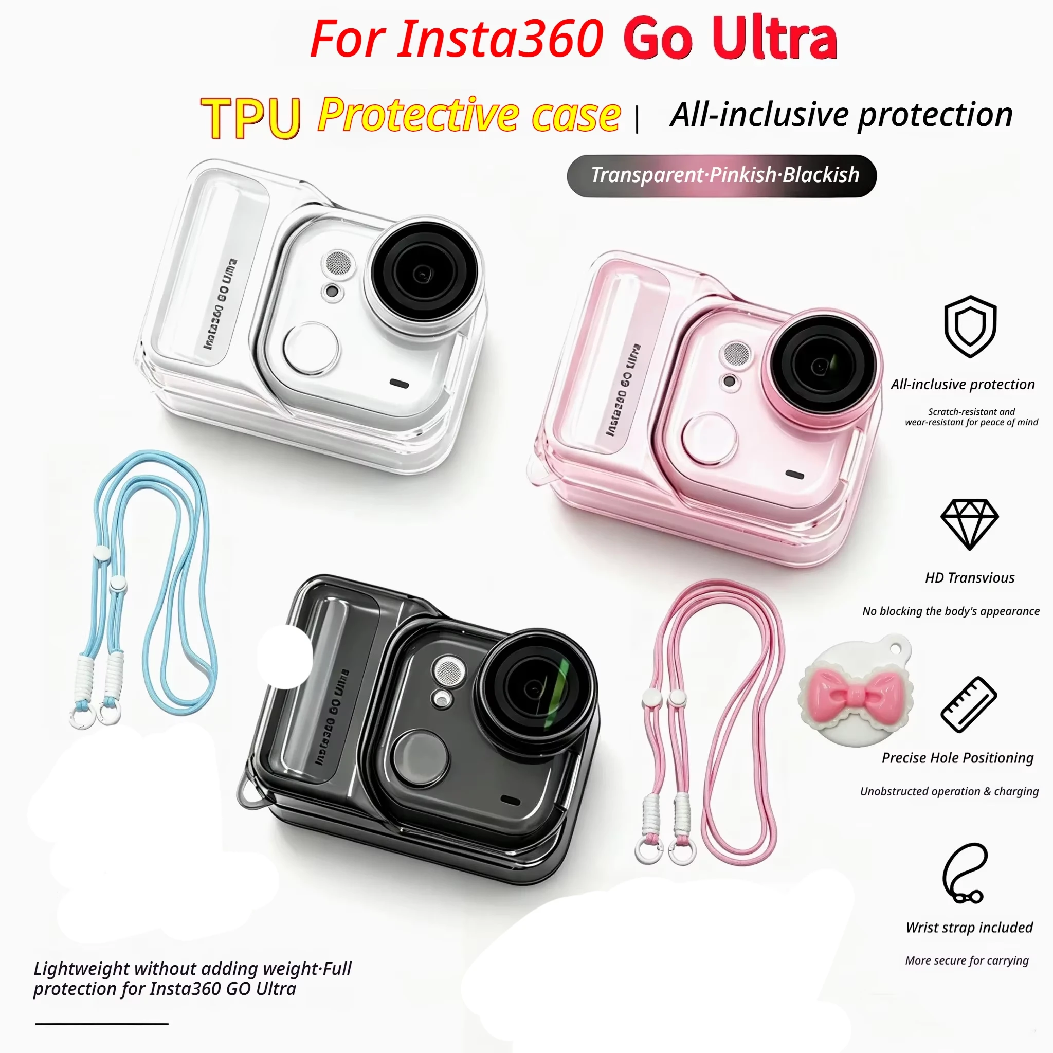 For Insta360 Go Ultra TPU Transparent Cover Anti-Scratch Drop-proof With Anti-lost Rope Full Coverage Scratch-proof Lens Cap