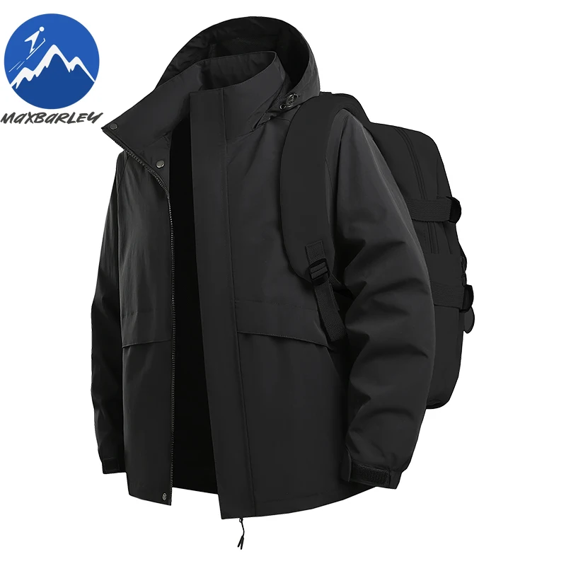 

Maxbarley 2026, новая ветровка для мужчин, уличная свободная куртка с капюшоном для бега, весенняя водонепроницаемая ветрозащитная куртка для пешего туризма и кемпинга
