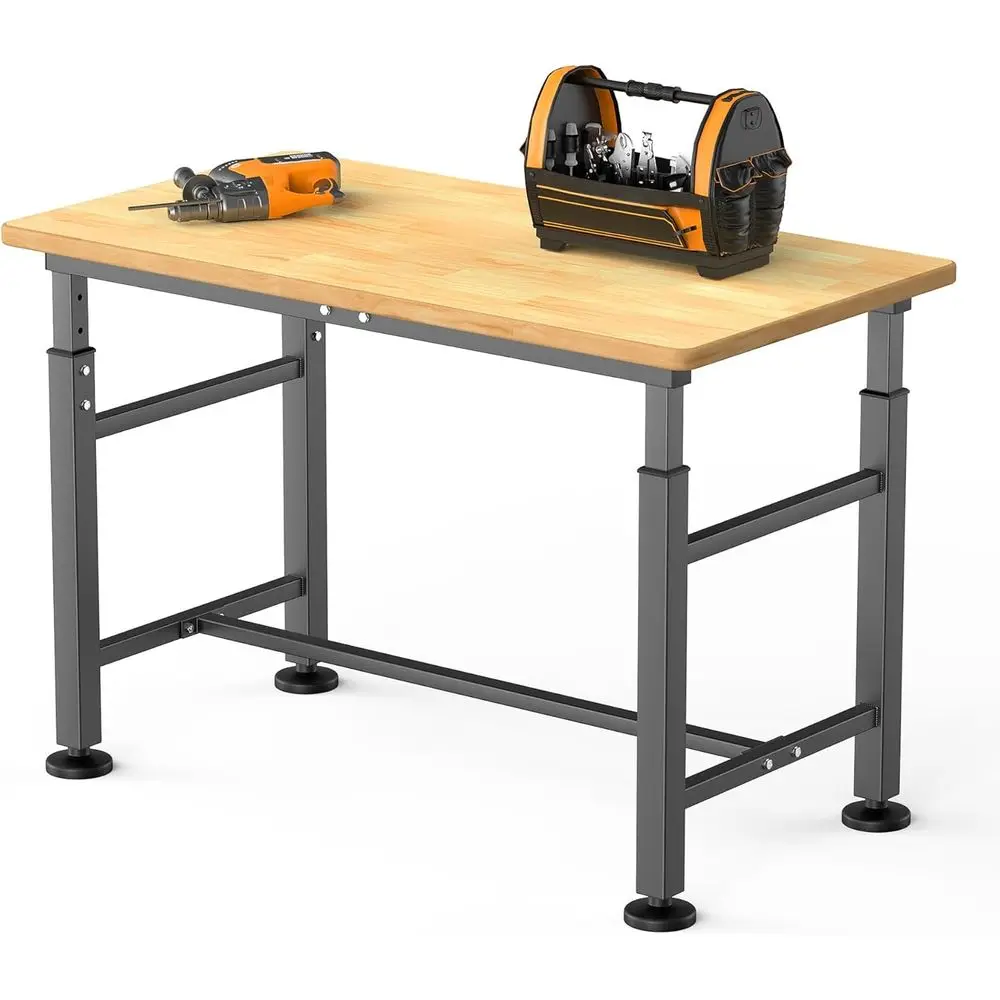 

Adjustable Workbench with Rubberwood Top, 47.75" x 23.25" Heavy-Duty Garage Work Table, Height Adjustable 29"–41", Supports Up t