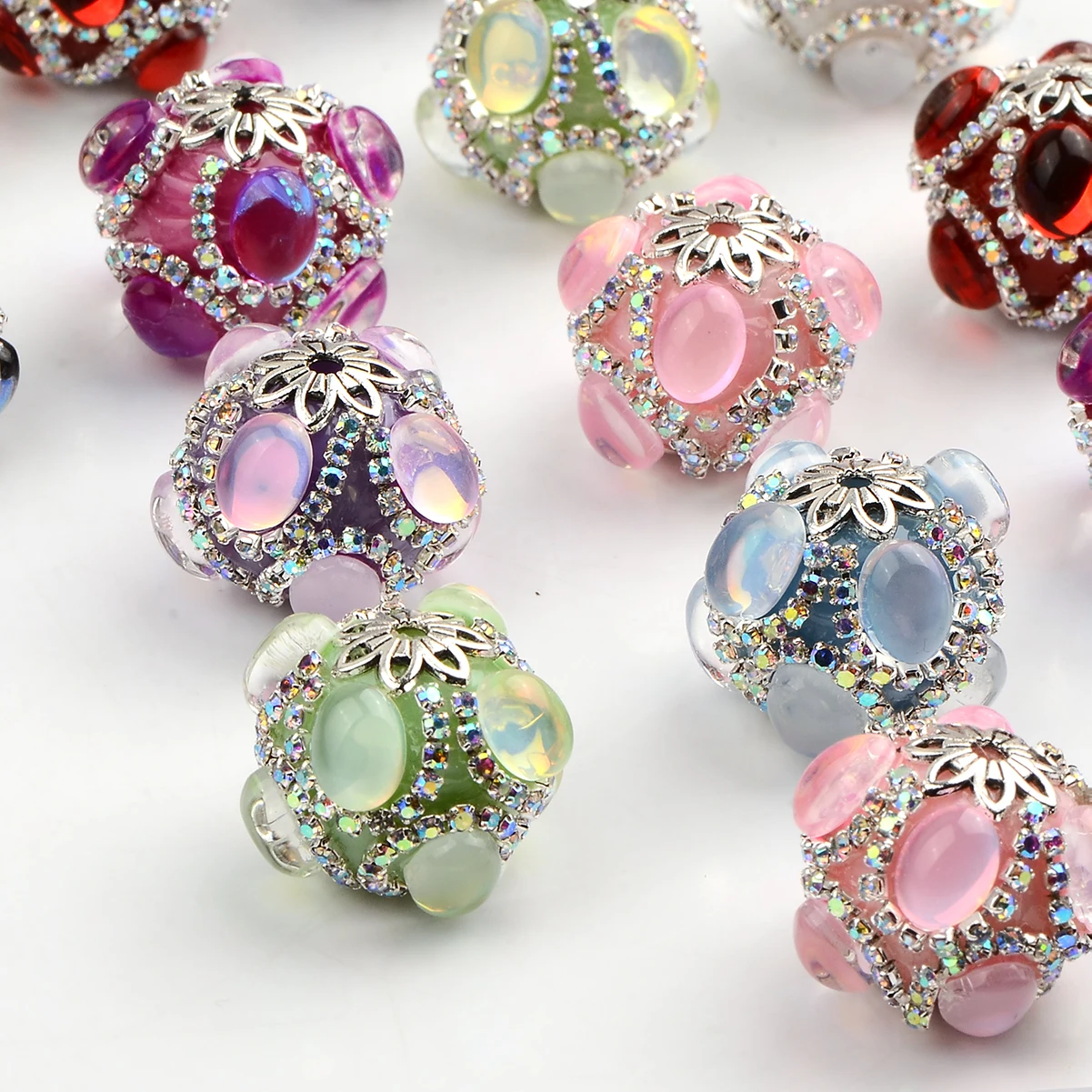 5pc Acrylic Rhinestone Loose Space Bead,Mix color ABS Vintage Round Bead for DIY Jewelry Making-Ideal for Necklace,Bracelet,Earr
