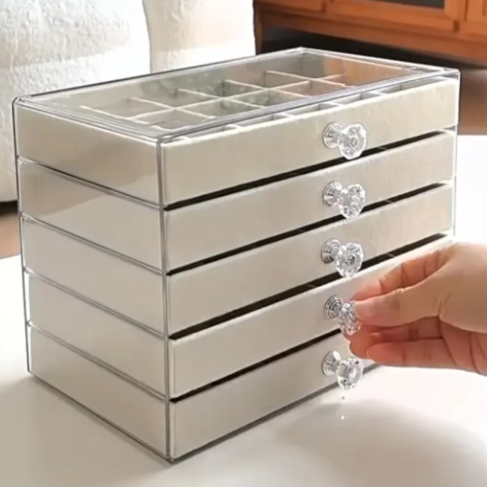 5Tier Dust-Proof Acrylic Jewelry Organizer Box, Elegant Modern Rectangular Tabletop Display Case  jewelry boxes and packaging