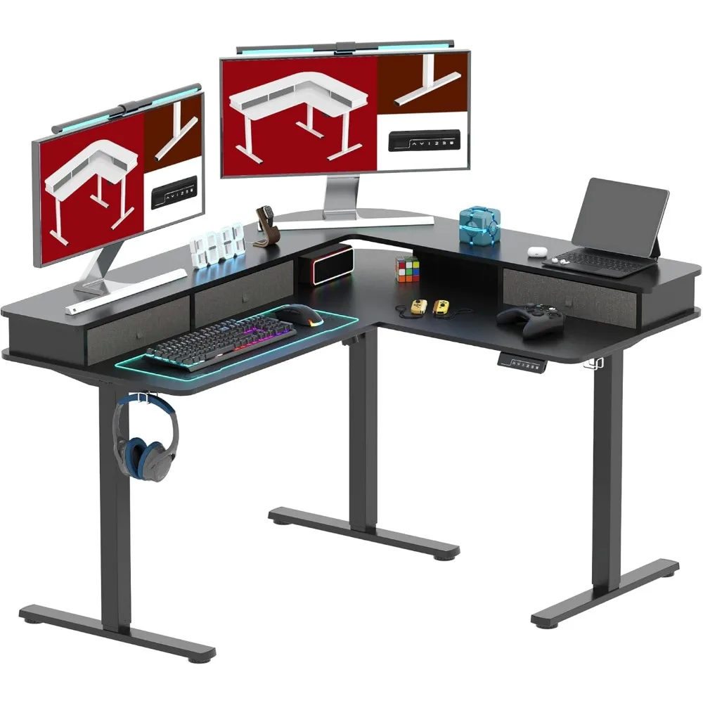 

55" L Shaped Standing Desk with 3 Drawers,Height Adjustable Stand Up Desks, Corner Gaming Desk with Monitor Stand,Computer Desks