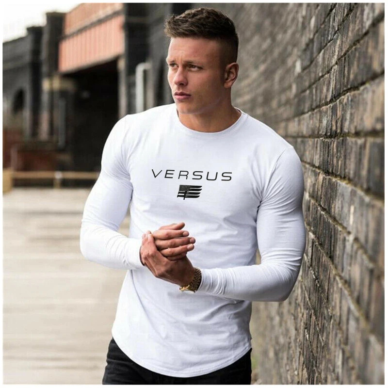 

2022 Men Fashion Gyms Bodybuilding Sporting T-shirts Men Long Sleeve Fitness Men Solid High Quality T-shirts