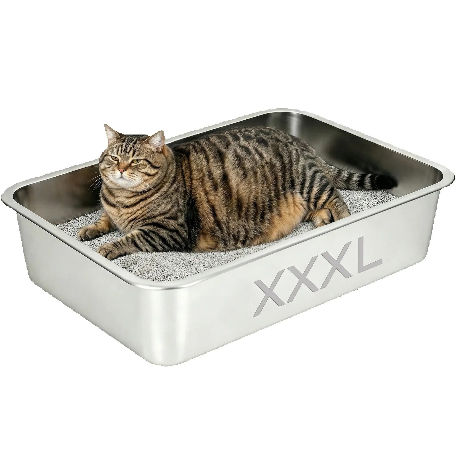 XXL Edelstahl Katzentoilette – Extra Groß Katzenklo mit hohem Rand & Schaufel, rostfrei & antihaftbeschichtet, für große Katzen & Mehrkatzenhaushalte