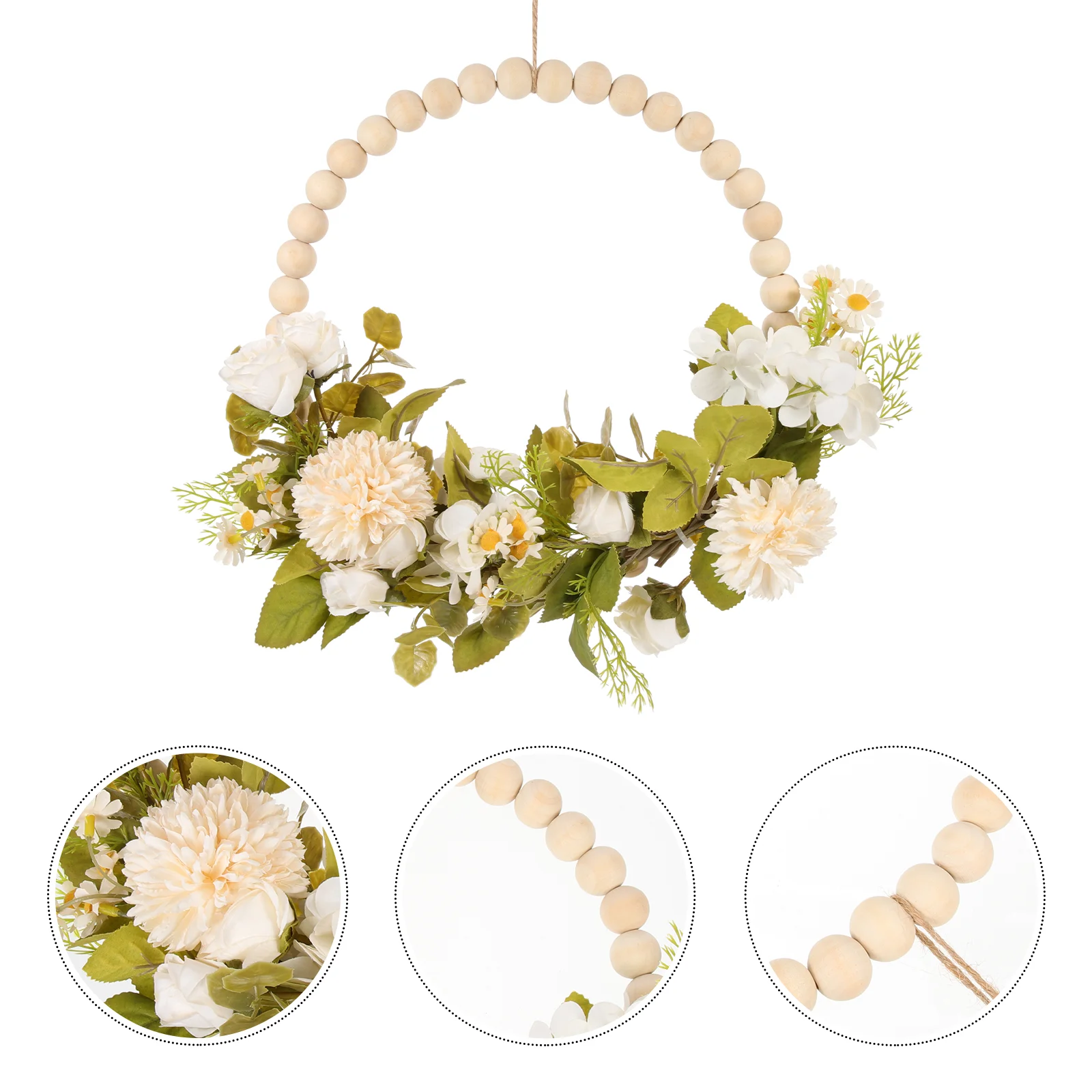 Faux Wood Bead Garland Artificial Vintage Wall Pendant Decoration Door Wreath for Mural Hanging