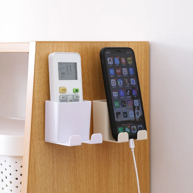 1pc Wall Mounted Mobile Phone Charging Stand Holder Container Organizer Storage Box Remote Control Air Conditioner Storage Case