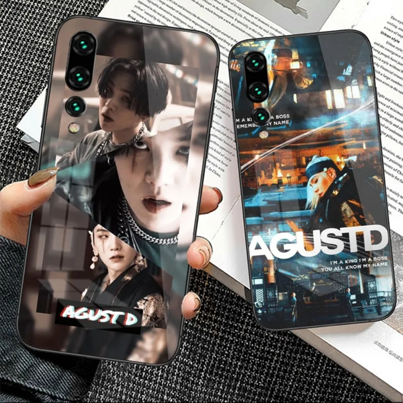 Agust D Tour Suga Rapper Phone Case for Huawei P50 P40 P30 P20 Pro Mate 40 30 20 Pro Nova 9 8 7 PC Glass Phone Cover