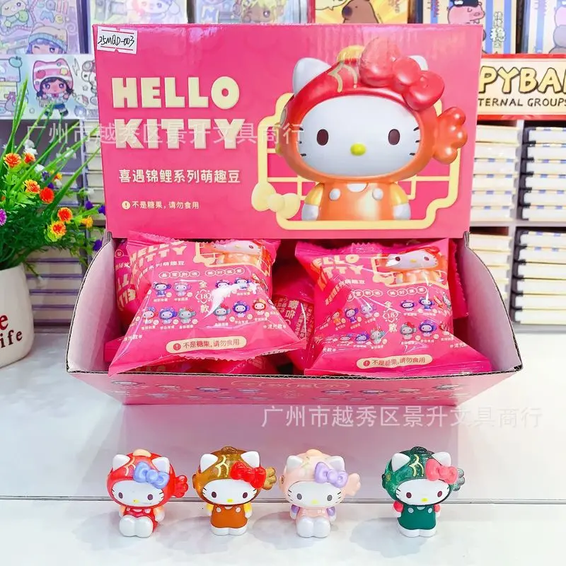 

18 шт., новая оригинальная серия Sanrio Family Hello Kitty Koi Fish, слепая сумка Tide Play, настольные украшения, слепая коробка, детская игрушка в подарок