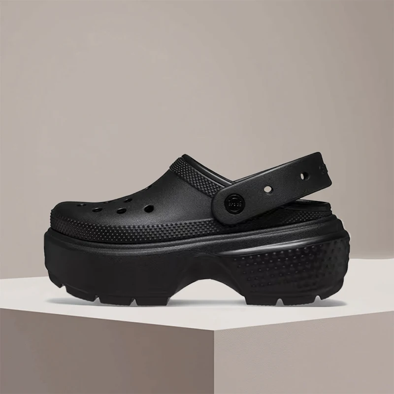 Crocs Stomp Clog Black Simple Stylish Comfortable 5.5cm Elevated Cushioned Unisex Sandal Lightweight Casual Durable 209347-001