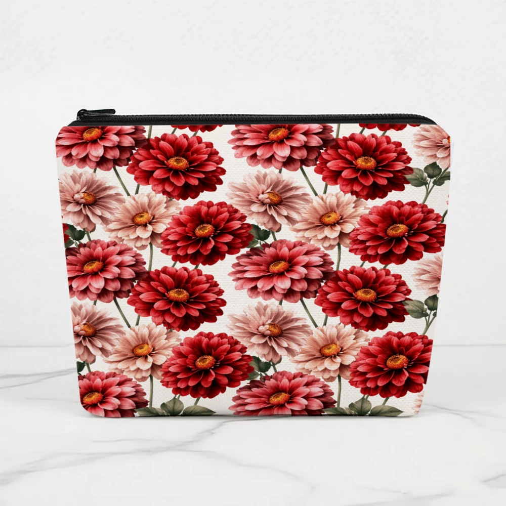 Red Pink Flowers Pattern Print Makeup Bags for Girls Cosmetic Pouch Toiletry Bag Pencil Case Travel Storage