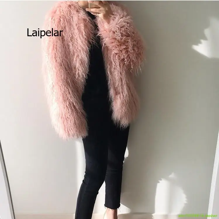 Autumn winter new Faux fur coats female pink fashionable was thin long hair wool Hairy fur coat parkas Women Top