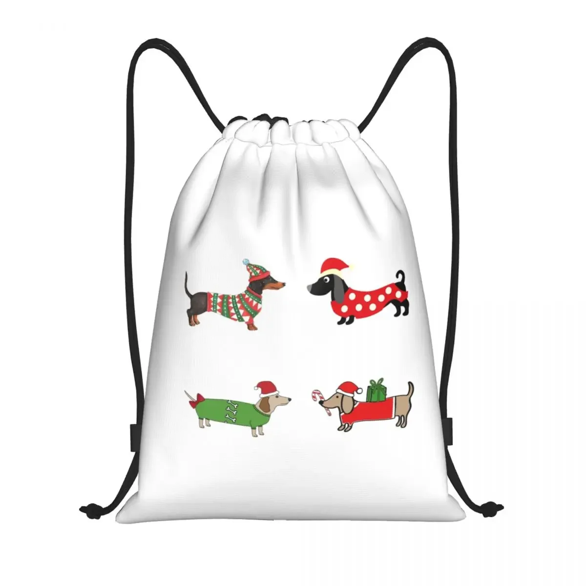 

Christmas Santa Dachshund Drawstring Bag for Training Yoga Backpacks Sausage Dog Mom New Year Holiday Bundle Pack Gym Sackpack