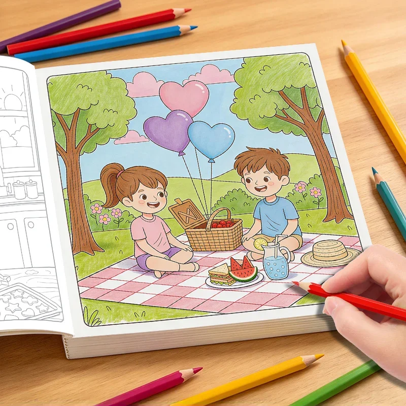 1 Children's Fun Life Graffiti Coloring Book, Include Daily Scenes Such As Reading in The Study, Baking in The Kitchen, 24 Pages