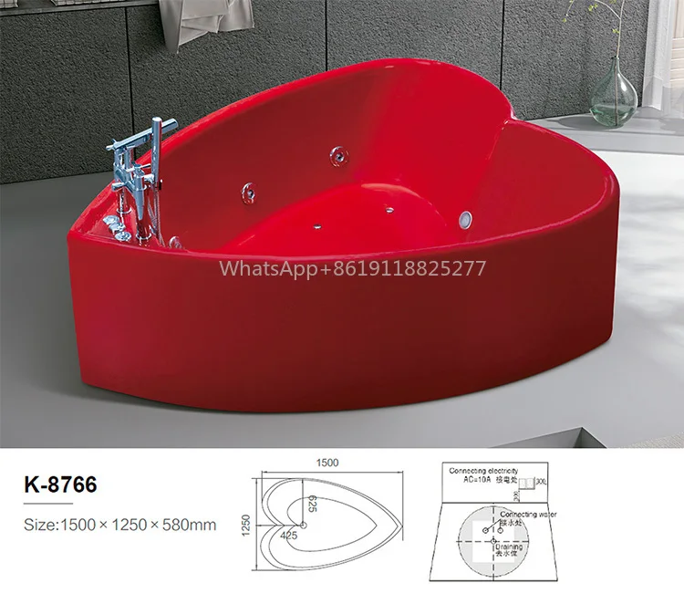 

freestanding whirlpool massage bath tub bathtub Fanwin bathroom two persons red bathtub heart shape soaking bathtub