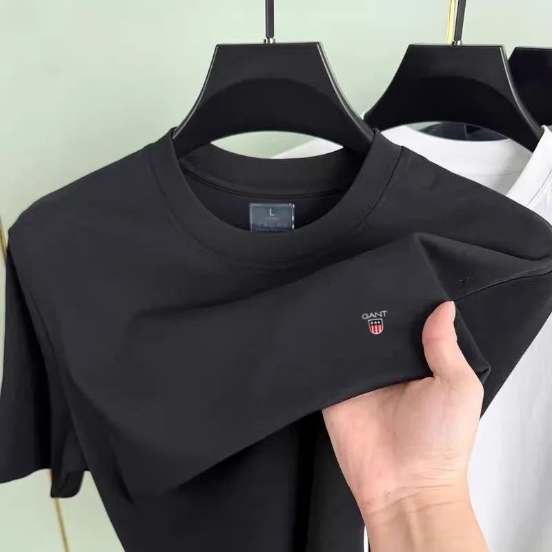 Nueva camiseta holgada de estilo coreano bordada de boutique de moda de verano de manga corta con cuello redondo para hombre de marca de alta gama