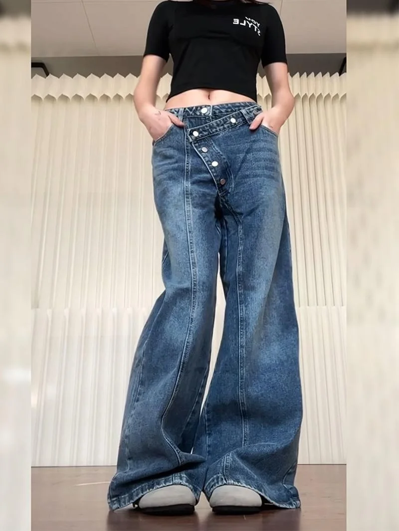 سراويل دينم بأزرار غير عادية من American High Street سراويل نسائية صيفية بتصميم حار غير محدودة مرقعة بطول الأرض